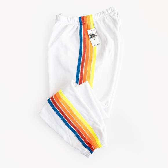 NWT Aviator Nation 5 Stripe Sweatpants in White Neon Rainbow $156 - Size S - Picture 2 of 9